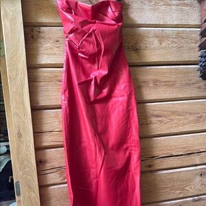 Zara Red Strapless faux leather dress